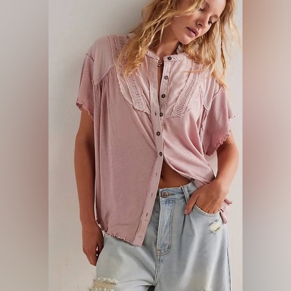 We The Free Pale Mauve Sofia Henley Top - Picture 1 of 10